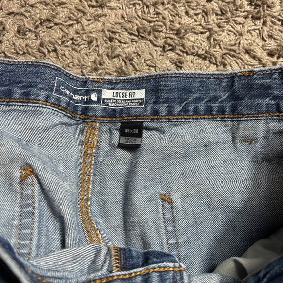 Carhartt Double Knee Loose Fit Carpenter Jeans Blue Denim Paint Splatter 36x30 - Picture 6 of 7